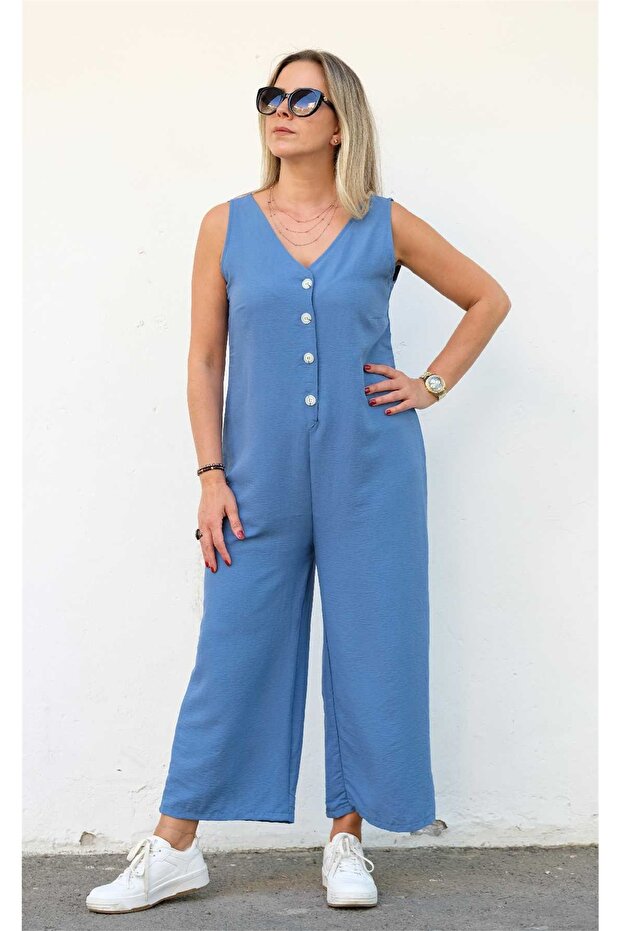 V-Neck Button Detailed Jumpsuit - 3