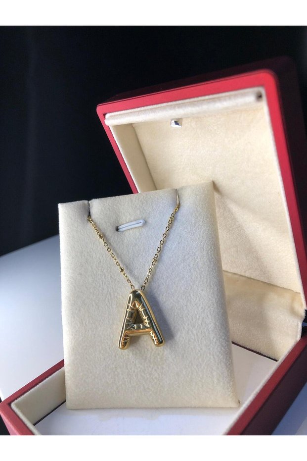 Balloon letter a necklace stainless steel yellow color • in illuminated box • for lover • for wife • for mother necklace
