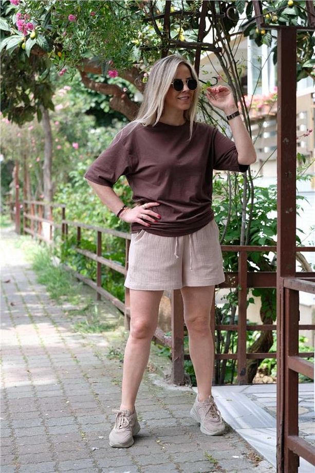Bej Gofreli Şort - 3