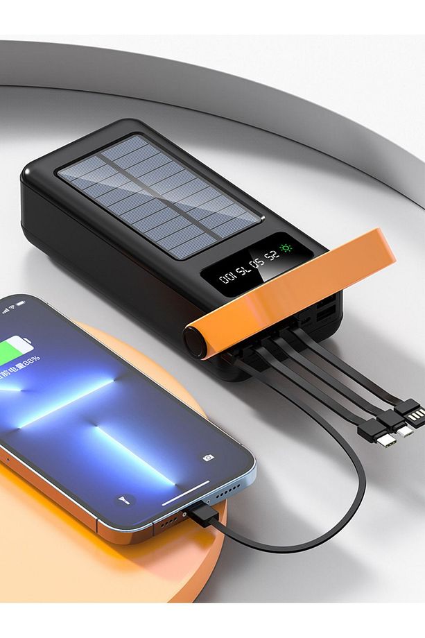 80.000 Mah Solar Kamp Işıklı Çoklu Kablolu 4x Usb 1x Type-c 1x Micro 1x Lightning Çıkışlı Powerbank - 5