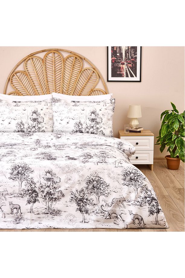 Soft Natura Çift Kişilik Nevresim Takımı - Beyaz / Antrasit - 1