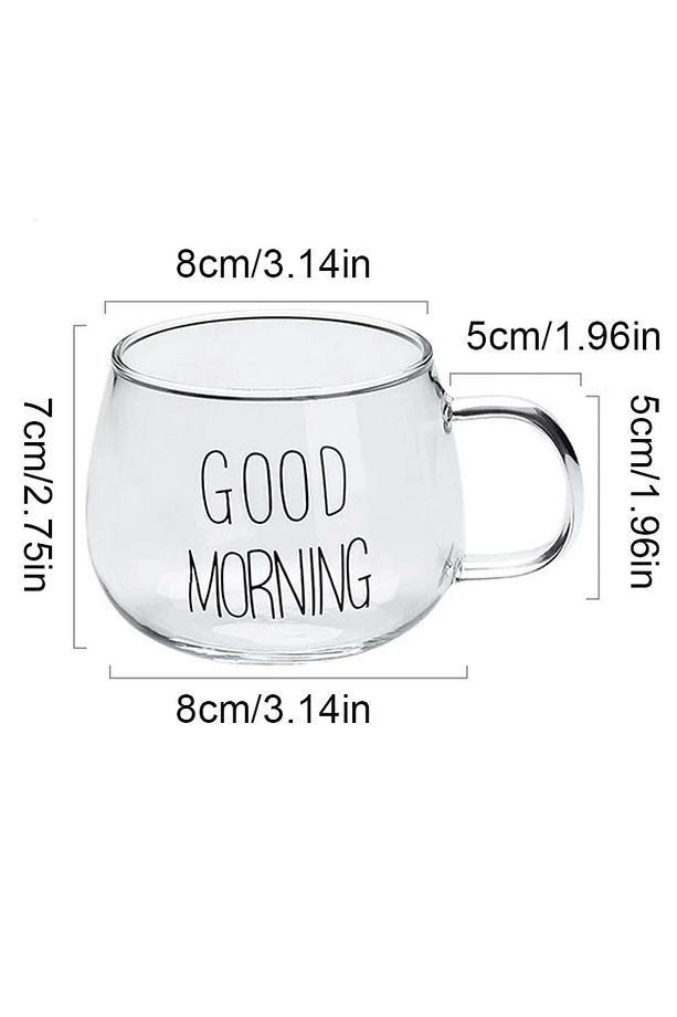 4lü Good Morning Çiçekli Cam Bardak Isıya Dayanıklı Kulplu Kahve Sunum Kahvaltı Süt Bardağı - 5