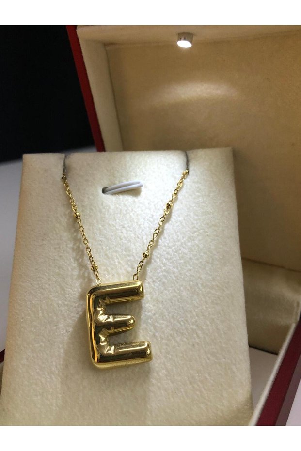 Balloon letter e necklace stainless steel yellow color • in illuminated box • for lover • for wife • for mother necklace
