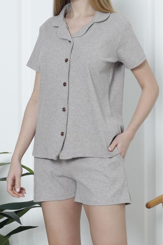 Women's Shorts Pajama Set Short Sleeve Camisole Loose Pocket DARK MINK