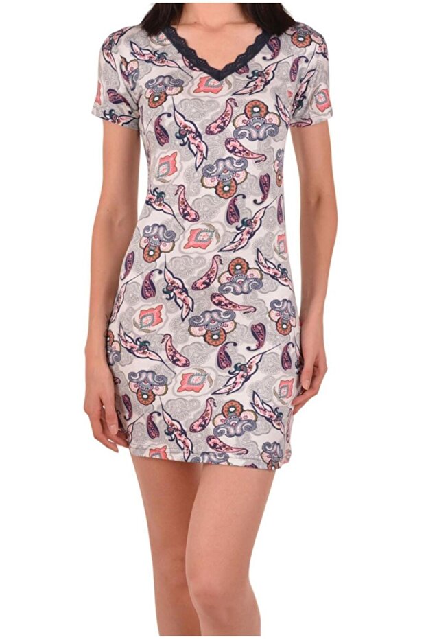 Women's Tunic Nightgown Short Sleeve Lycra Ecru