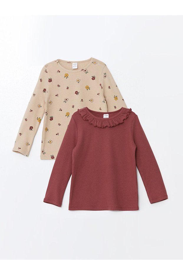 Crew Neck Floral Girl's T-Shirt 2-Piece