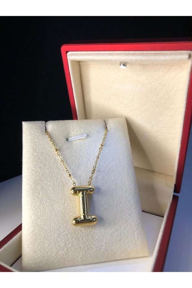 Balloon letter i necklace stainless steel yellow color • in illuminated box • for lover • for wife • for mother necklace