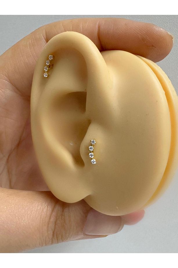1 ADET G23 TİTANİUM (TİTANYUM) ZİRKON TAŞLI TRAGUS HELİX LOBE KIKIRDAK CONCH UYUMLU PİERCİNG - 3