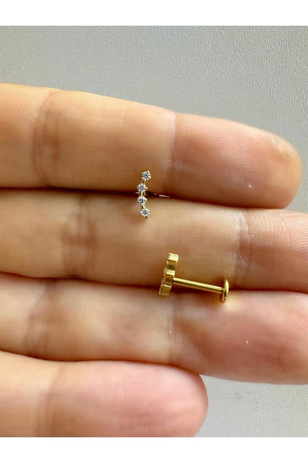 1 ADET G23 TİTANİUM (TİTANYUM) ZİRKON TAŞLI TRAGUS HELİX LOBE KIKIRDAK CONCH UYUMLU PİERCİNG - 2