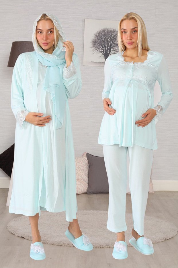 Turquoise 7-Piece Set for Pregnant and Postpartum Women with Hijab