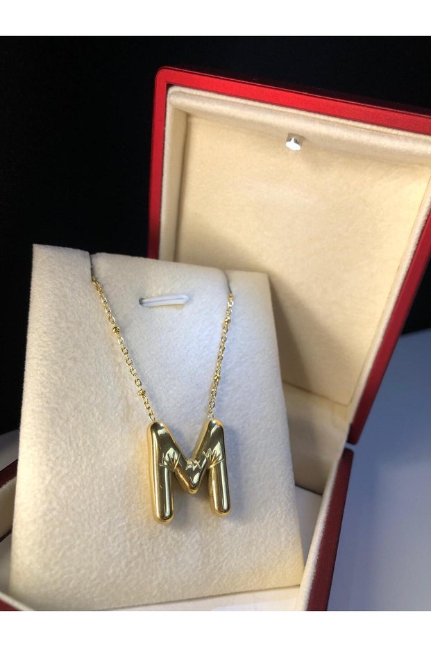 Balloon m Letter Necklace Stainless Steel Yellow Color • in Lighted Box • Pendant for Lover • Spouse • Mother