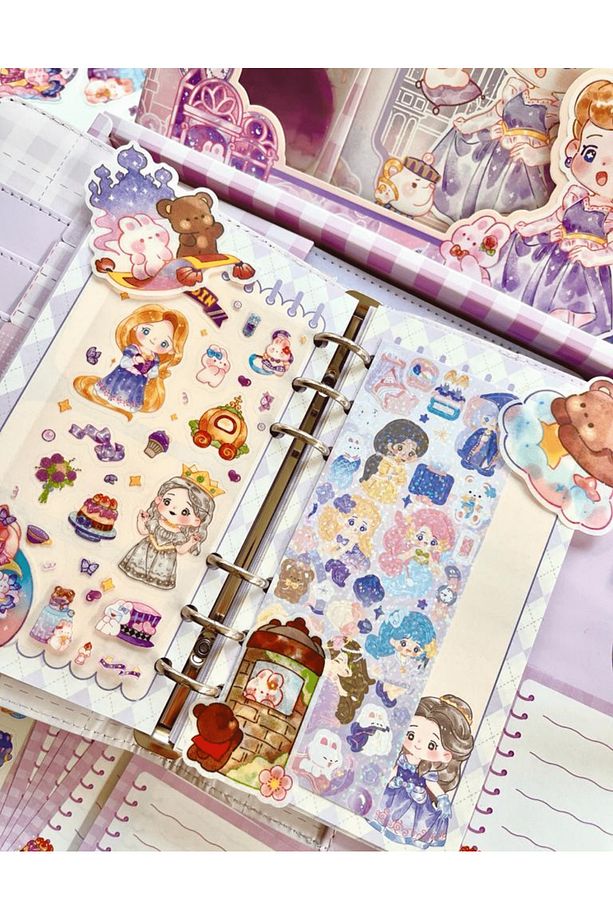 Tatlı Kız ve Tatlı Dostları Lila Kutu Dopdolu Binder Defter Hediye Seti Kutu Set Notebook - 6