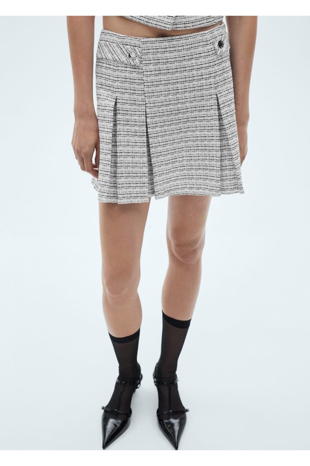 Düğmeli tüvit mini etek - 1