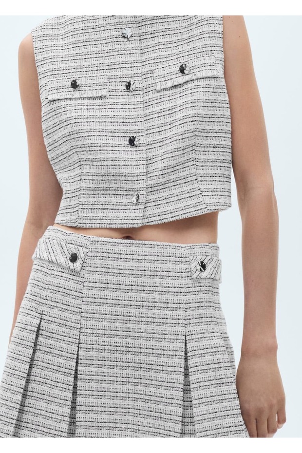 Düğmeli tüvit mini etek - 8