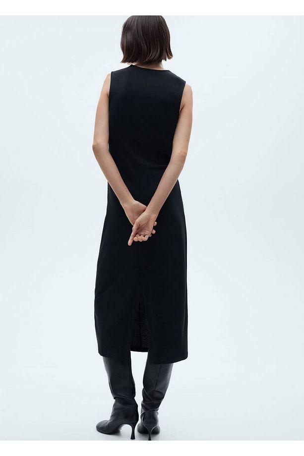 Drape detaylı midi elbise - 4