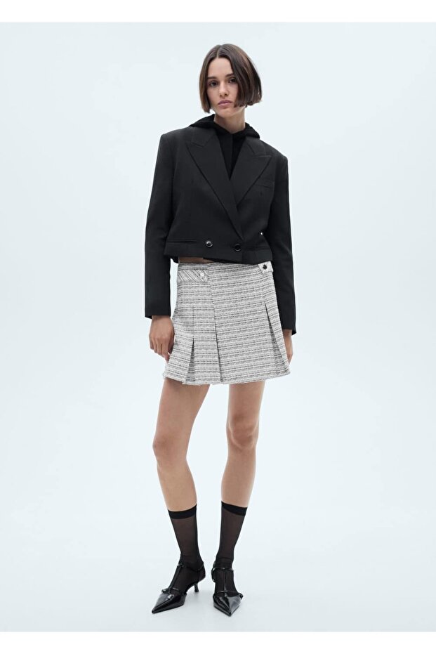 Düğmeli tüvit mini etek - 2