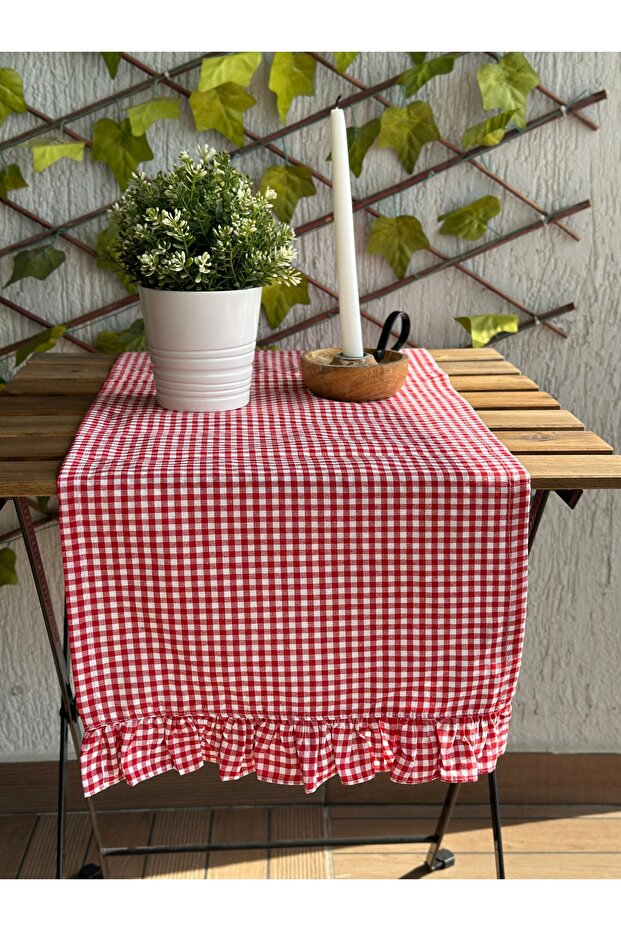 Red Mini Gingham Linen Runner - 5