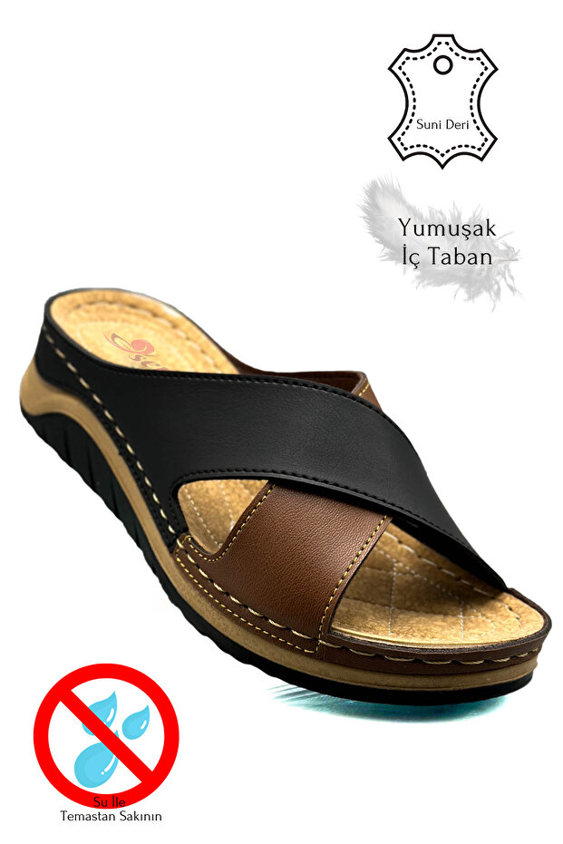 Cross Strap Soft and Lightweight Thick Soled Women's Slippers Sports Slippers 521/2 Black Tan