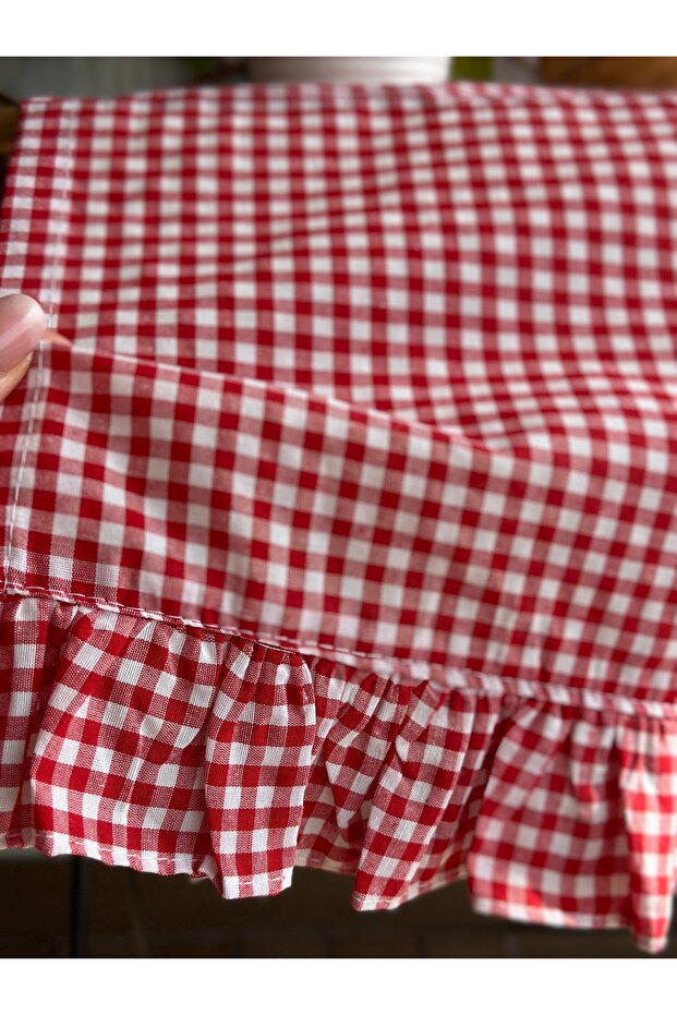 Red Mini Gingham Linen Runner - 4