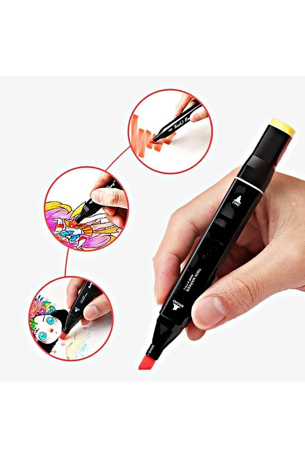 12 Adet Çift Taraflı Touch Marker Kalem Seti Çantalı - 3