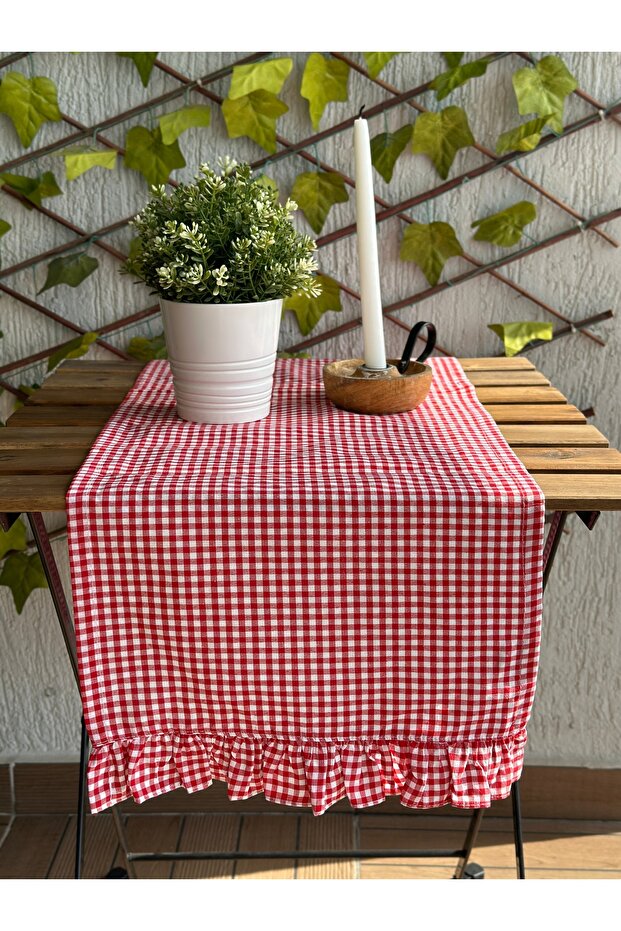 Red Mini Gingham Linen Runner - 1