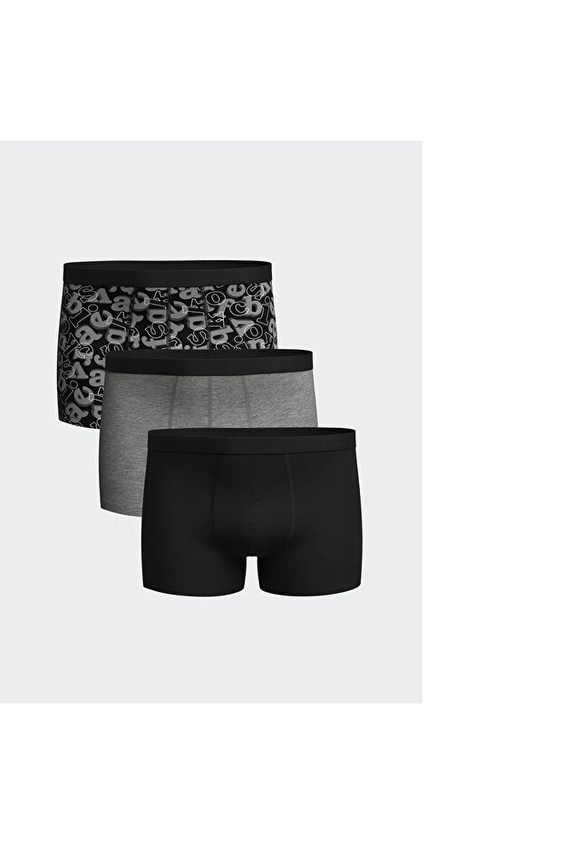 Black Printed Standard Mold Cotton Flexible Men's Boxers 3-Piece