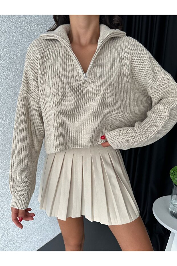 Women's Half Zipper Oversize Crop Sweater