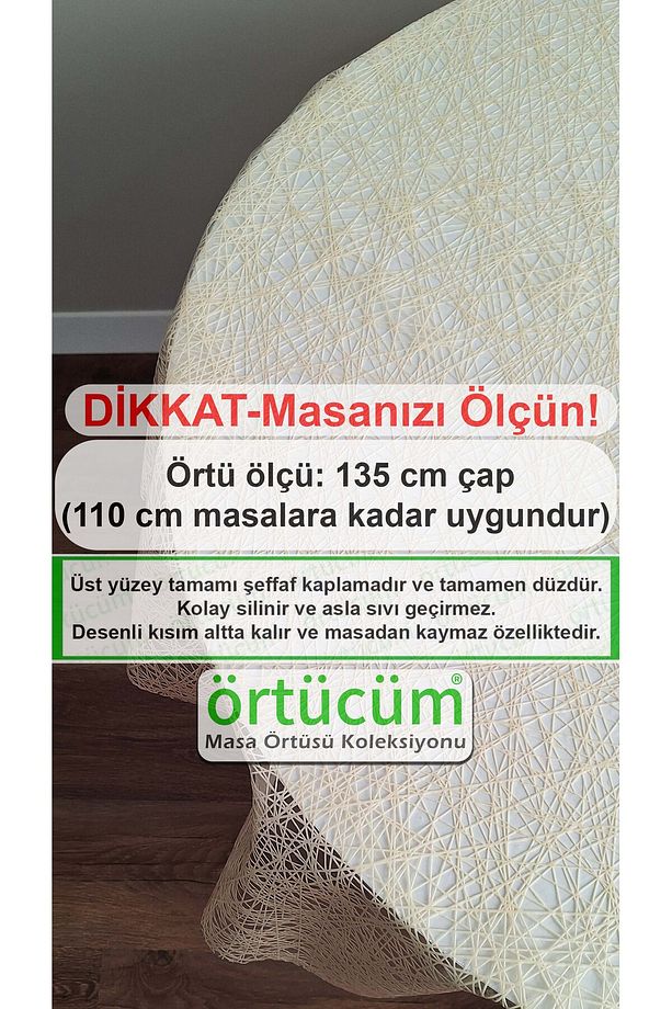 Krem Yuvarlak İplik Desen Hasır Örgü Pvc Şeffaf Kaplama Kalın Lüks Muşamba Masa Örtüsü Silinebilir - 3