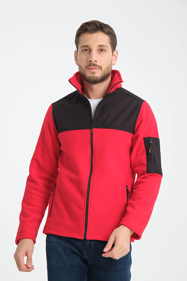 Men's Full Zip Softshell Paneled Fleece Jacket 3 Pockets Chest Water and Wind Resistant
