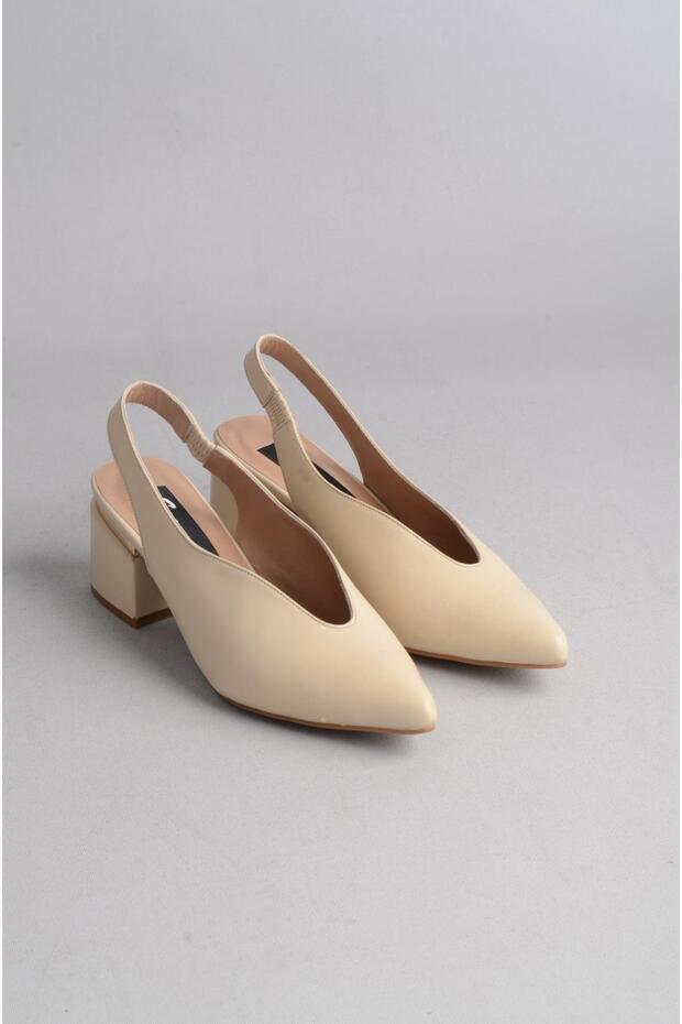 Seç 9627 Genuine Leather Heel-Height Women's Shoes (Heel Height: 6 cm) Beige