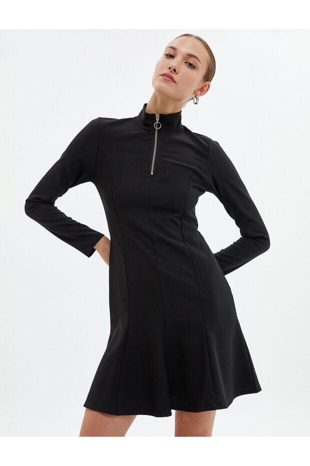 Knitwear Dress Mini High Collar Half Zipper Long Sleeve