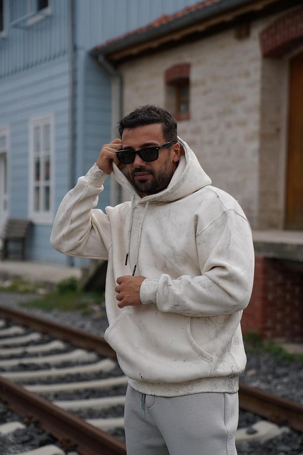 3 İplik Oversize Yıkamalı Kapşonlu Sweatshirt PLZ - 3