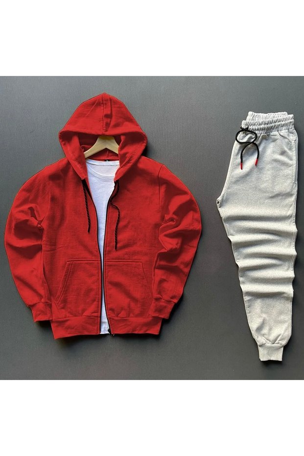 New Season Cotton Hooded Hooded Pocket Sweat Jacket and Sweatpants 2-Piece Set