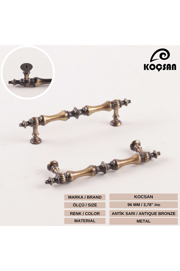 Hilal Antik Sarı 96 Mm Kulp Lüks Country Mutfak Mobilya Dolap Çekmece Kulpu - 3