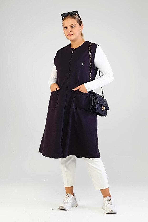 Women's Large Size Long Vest Ottoman Steel Knitted