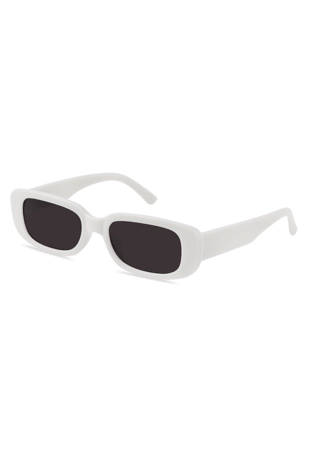 New White Trendy Rectangle Unisex Men and Women Quality Uv400 Glass Sunglasses