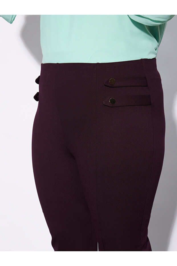 Plus Solid Bell Bottom Trouser with Button Detail - 4