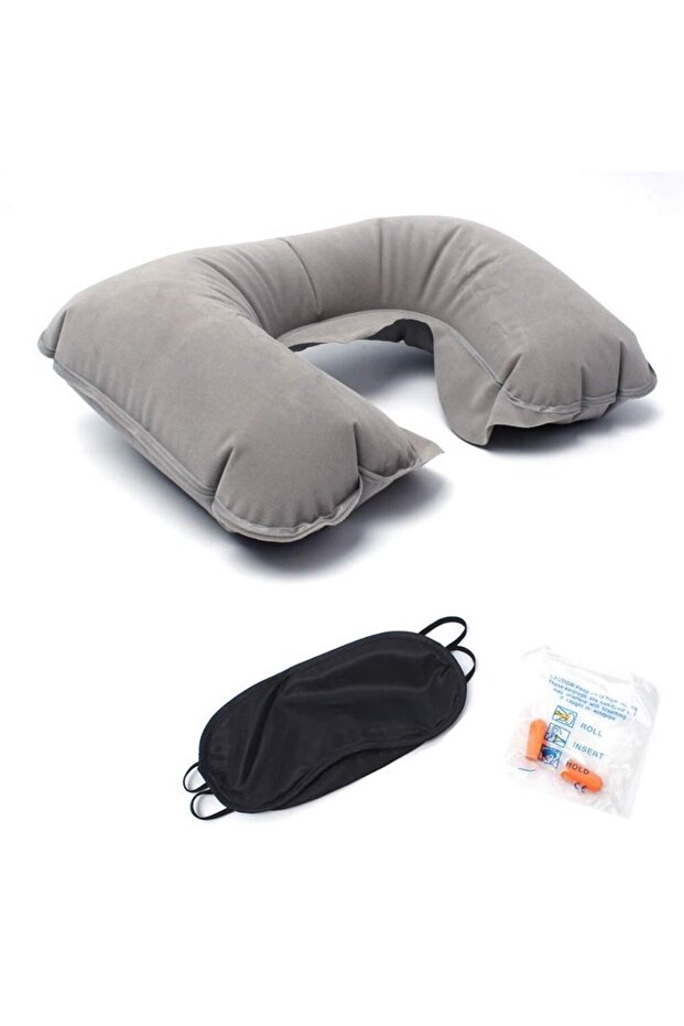Triple Travel Set Inflatable Pillow Eye Mask Earplugs (5492)
