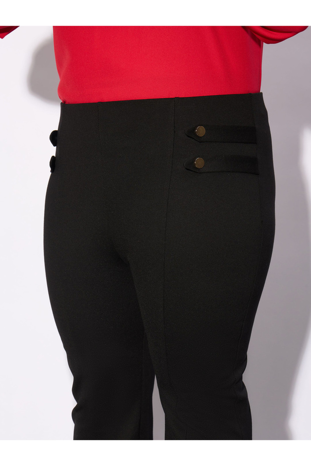 Plus Solid Bell Bottom Trouser with Button Detail - 4