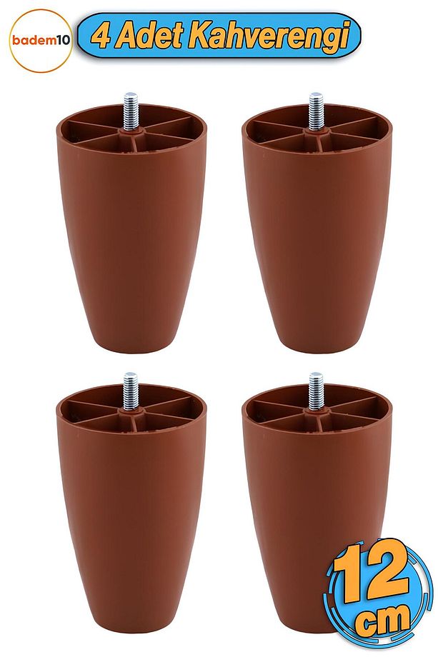 4 Adet Vidalı (M8 INCE DİŞ) 12 Cm (KAHVE) Plastik Mobilya Yükseltici Koltuk Kanepe Ayağı Ayakları - 1