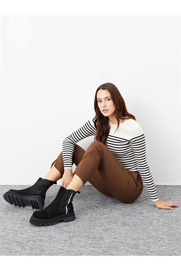 Yael Siyah Deri Kadın Bot - 5