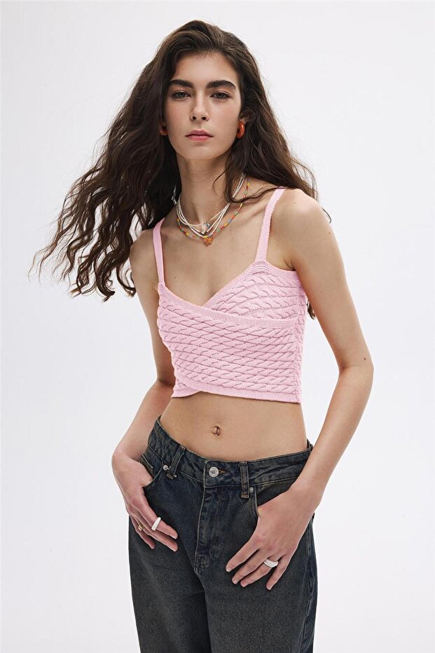 Powder Hair Braided Knitwear Crop Top