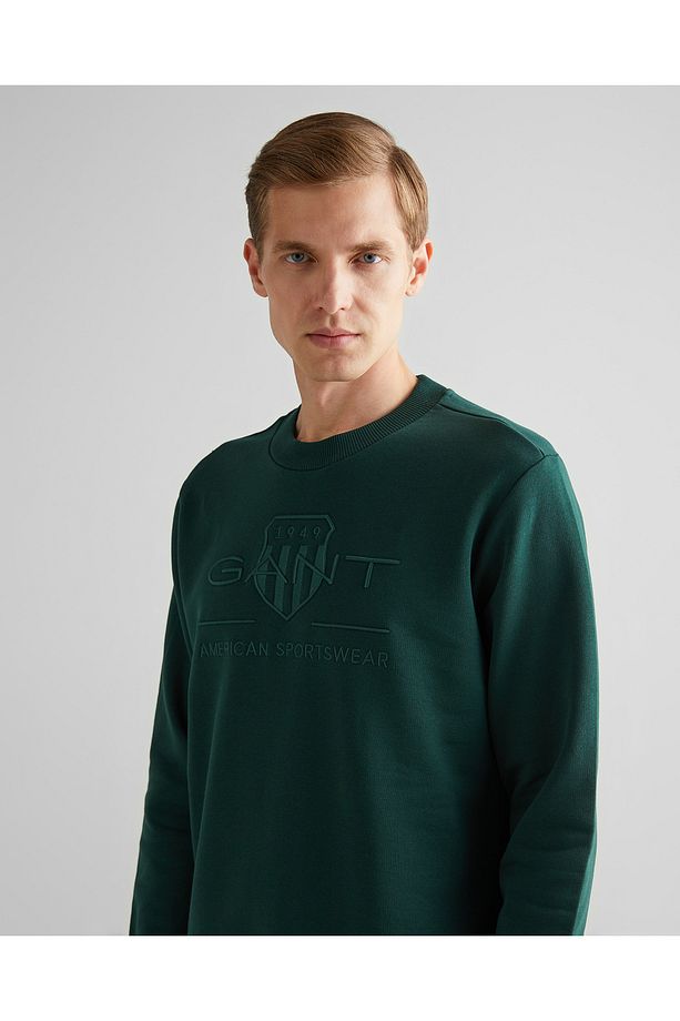 Erkek Yeşil Regular Fit Bisiklet Yaka Logolu Sweatshirt - 4