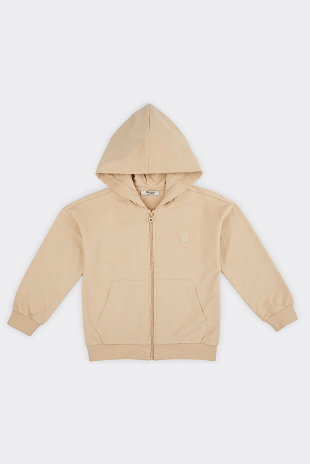 Unisex Kids Zippered Beige Sweatshirt