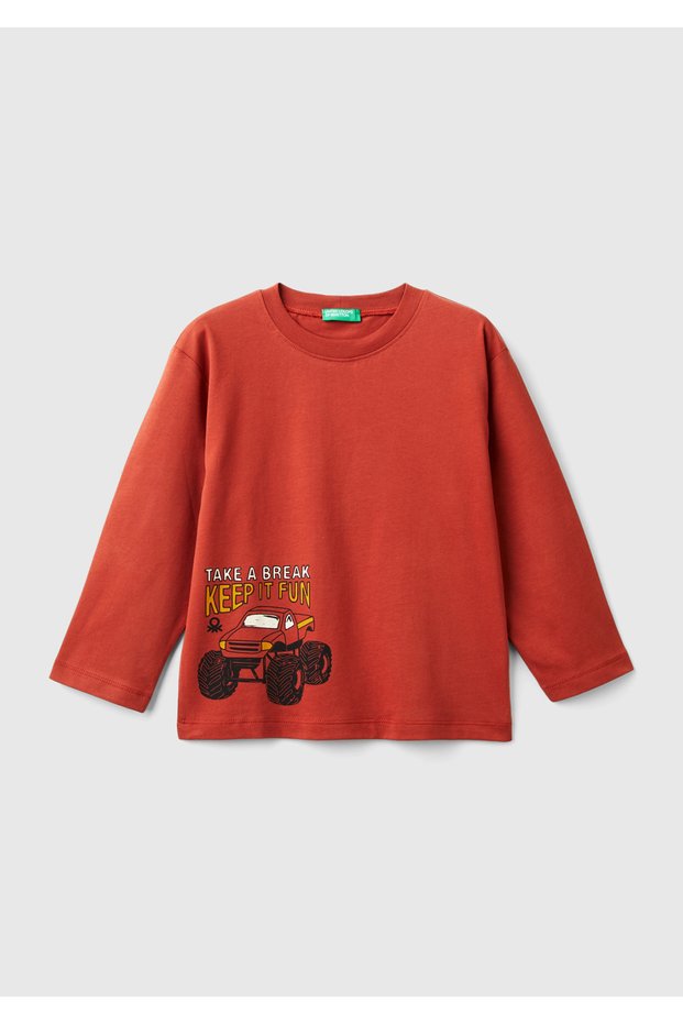 Boy's Cinnamon Printed Crew Neck Long Sleeve T-Shirt