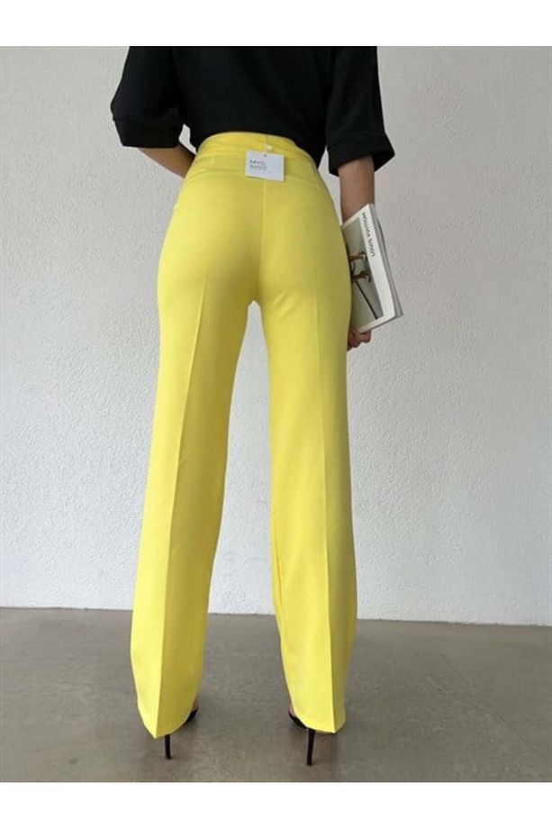 Ön Dikiş Boru Paça Kumaş Pantolon Sarı - 2