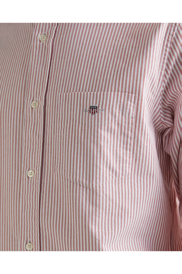 Erkek Bordo Regular Fit Düğmeli Yaka Çizgili Oxford Gömlek - 5