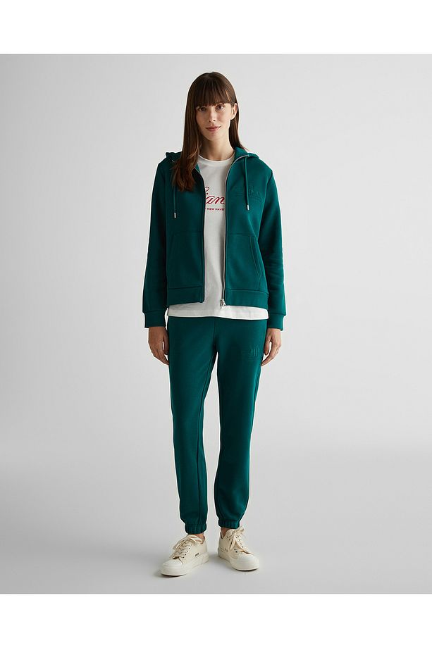 Kadın Yeşil Regular Fit Kapüşonlu Logolu Sweatshirt - 3