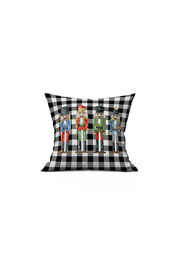New Year's Themed Lead Soldier Patterned 43X43 Velvet Throw Pillow Case