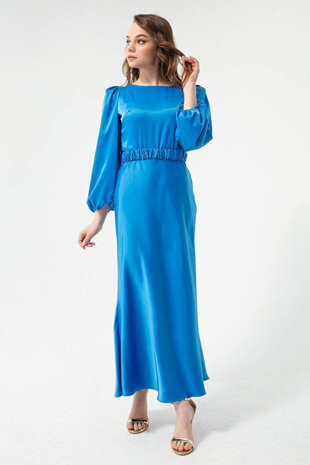 Women's Indigo Long Balloon Sleeve Engagement Dress
